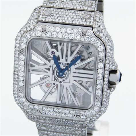 cartier santos skeleton iced out replica|cartier skeleton watch.